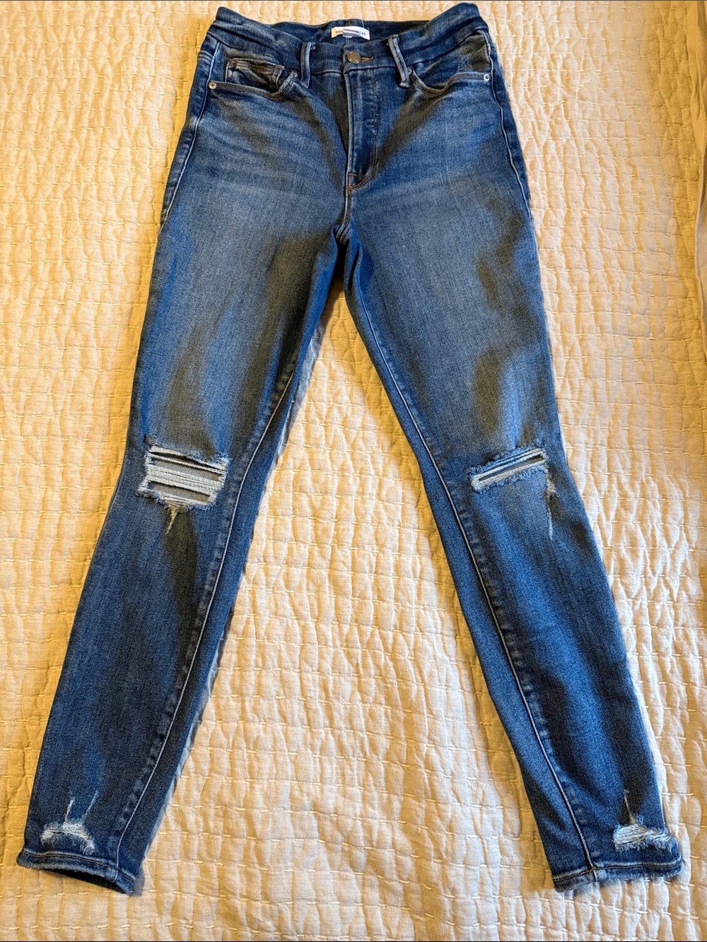 Good American Classic High-Rise Distressed Skinny Jeans - Dark Blue